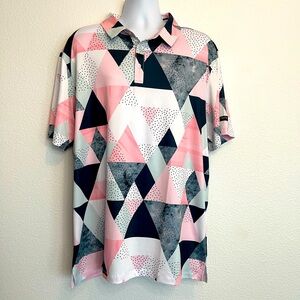 NWT Yatta Golf Polo Shirt Birdie Dropper Pink Black White Triangles Stretch XXL